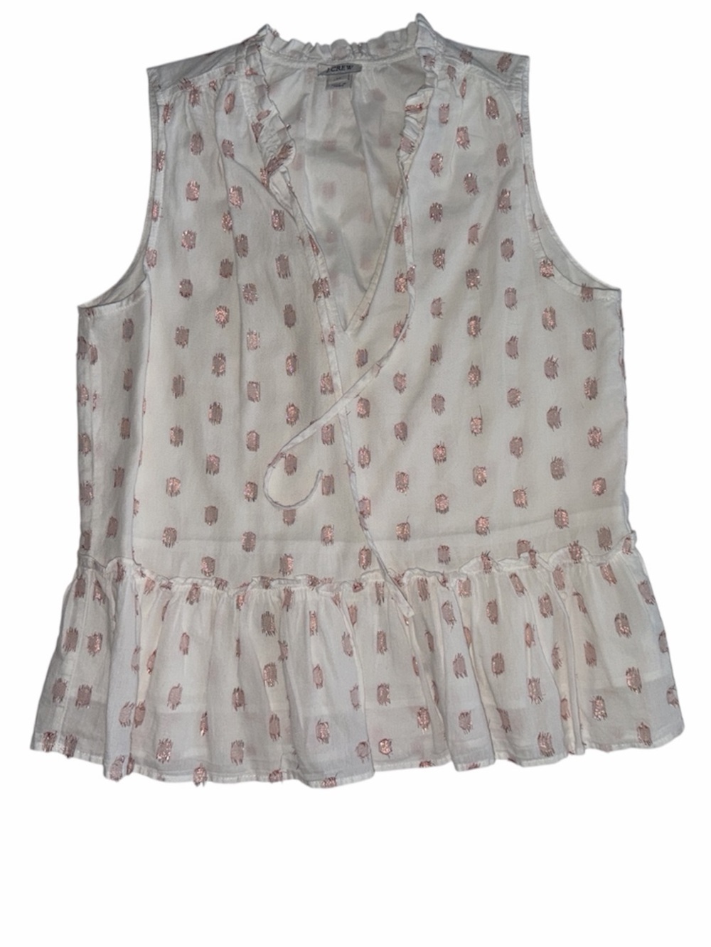 J.Crew White Metallic Dot Ruffle Neck Sleeveless Top Size XS